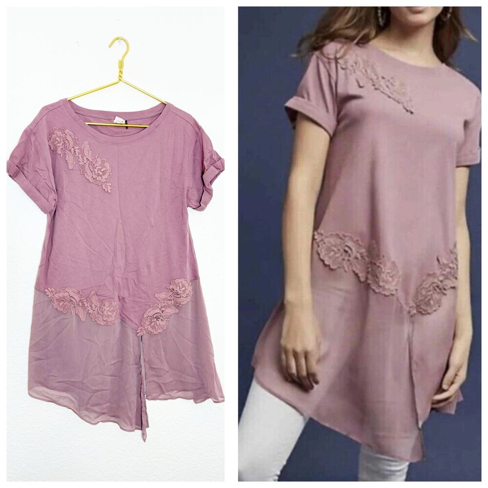 Anthropologie Akemi + Kim Pink Asymmetric Hem Tunic Dress Medium Floral OB712652